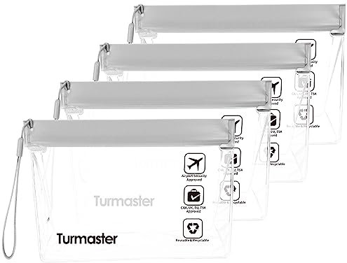 Turmaster 4 Packen Flughafen zugelassener durchsichtiger Kulturbeutel, auslaufsichere Flughafensicherheit zugelassene Flüssigkeitsbeutel 20 * 14.5 * 5cm, wasserdichte Reisekulturbeutel, Grau