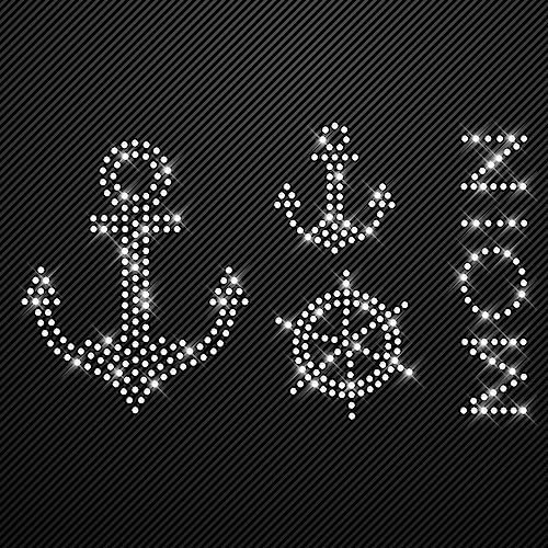 Glitzerdeals Bügelbilder aus Strass Anker Set mit Moin kristall Aufbügler für Textilien Karneval Kostüm Anker Strassmotiv Moin Aufbügler Glitzer Hafen