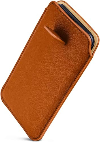 ONEFLOW Liberty Case für iPhone 15 Plus Handy Einsteckhülle mit Rückzugfunktion, PU Leder Handytasche, Schutzhülle mit Lasche, Sleeve Etui Hülle zum Einstecken, Braun