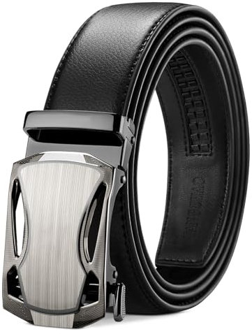 TANGCHAO Gürtel Herren,Schwarz Ledergürtel Ratsche Automatikschließe für Herren Business Anzug Jeans, 35mm Gürtel,Größe Einstellbar 28-Schwarz-145
