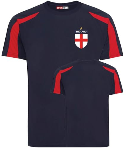 Sportees Retro England Style Navy & Red Football Shirt for England Fans Unisex Boys and Girls Kit Playwear - 3/4 Years Old
