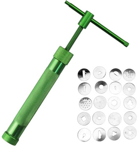 1 Clay Extruder with 20 Different Tips, Stainless Steel Extruder, Clay Cutting Machine, Clay Tools, Soft Candy, Cake Decoration Tool Set (Green)