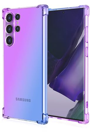 Topme Custodia per Telefono per Samsung Galaxy S24 Ultra (6.8 Inches), Cover per Cellulare con Gradiente di Colore Trasparente in Morbido Silicone TPU - Blu Viola