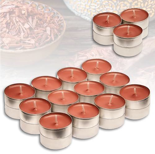 Candelo Juego de 24 velas perfumadas, velas aromáticas de sándalo, olor a madera, 4 horas de combustión, 3,6 x 1,4 cm, para otoño e invierno