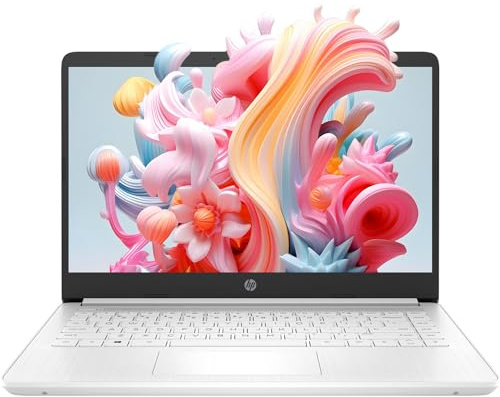 HP Laptop HD delgada y ligera de 14 pulgadas, procesador Intel Celeron de cuatro núcleos, batería de larga duración, cámara web, Bluetooth, Wi-Fi, SSD P500, blanco, Win 11 + 1 año Microsoft 365 (8 GB