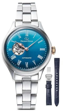 Orient Star Damen-Armbanduhr RE-ND0019L mit offenem Herz, limitierte Auflage, Türkis / Blau, Blau, Modern