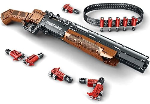 Technik Schießwaffe Bausteine, Technik Doppelläufige Schrotflinte Bausatz Modell mit Schussfunktion, 1006+ Klemmbausteine Gewehr Waffen Bauset Konstruktionspielzeug Kompatibel mit Großen Marken
