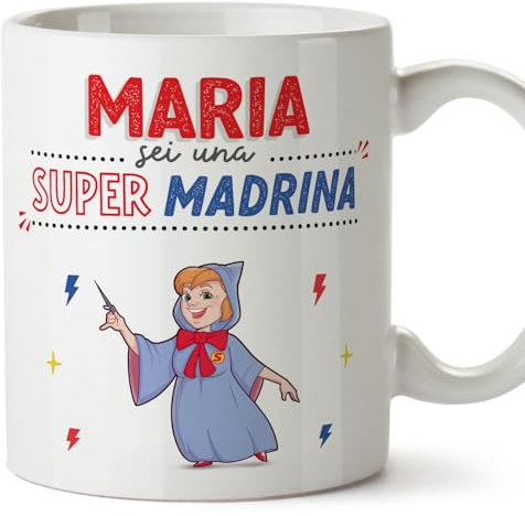 MUGFFINS Tazas Personalizadas para MADRINA - En Italiano - Sei Super! - 11 oz / 330 ml - Regalo personalizable original y divertido