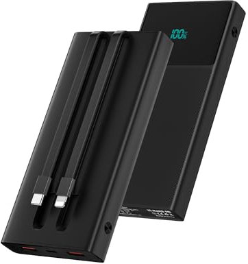 13000mAh Power Bank mit 2 Kabel, Externer Akkus Tragbares Ladegerät PD Schnellladegerät mit LED-Anzeige, Batterie-Pack Backup Ladegerät für iPhone, Android, etc, schwarzes