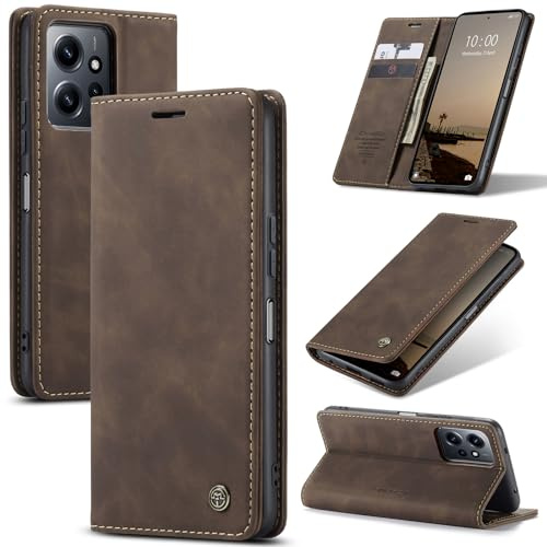 Cracedily Coque pour Xiaomi Redmi Note 12 4G Pochette, Etui Protection Housse Premium en Cuir PU,Etui à Rabat Pochette de Portefeuille Étui pour Xiaomi Redmi Note 12 4G Flip Case, Café