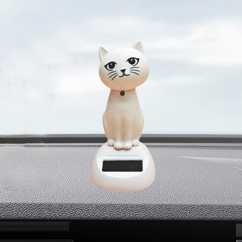 Recitem Auto Solar Wackelfigur Katze, Solar Wackelfiguren Tanzende Kleine Katze, Katze Solarfigur Statue Auto Armaturenbrett Deko Ornamente, Solarfigur Wackelfigur für Auto Haus Oder Büro (1 Weiß)