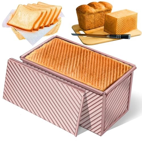 Pullman Loaf Tin with Lid - Rose Gold Aluminium Steel 550G Non Stick Bread Tins (20.8x12x11cm)