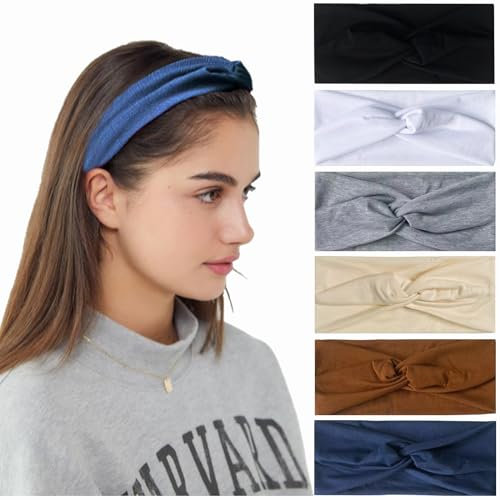 Haarband Damen 6 Stück Haarbänder Stirnband Damen Sport Kosmetik Elastische Haarschmuck Ruschfest für Frauen (Schwarz, Grau, Weiß, Beige, Braun, Blau)