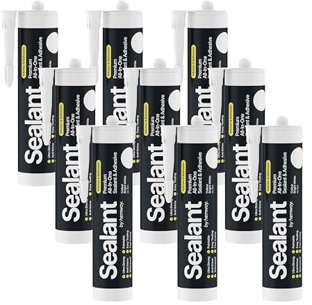Hemway 300 ml Bright White Hybrid Polymer Sealant | Odourless & Sanitary Anti-Mould Adhesive | Waterproof & Suitable For Use in Kitchen, Bathroom & Around Bath, Shower & Toilet | Easy To Use - 9 Pack