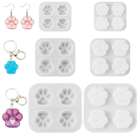 PandaHall Lot de 3 moules en silicone pour pendentif en forme de patte de chat et de chien pour la fabrication de bijoux