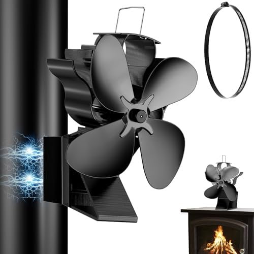 Aissom HF-600 2 in 1 Ventilador de Chimenea Magnético,4 Aspas Ventilador de Fireplace,Ventilador de Chimenea sin Electricidad Silencioso con 1 Anillo de Repuesto, para Estufa de leña, leña, Chimene