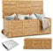 TANGZON 180L Outdoor Storage Box on Wheels, Rolling Patio Wooden Deck Box with Side Handle & Waterproof Cover, Acacia Wood Storage Organizer Chest for Patio Lawn Backyard