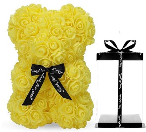 Rosen-bär Rose Flower Bär, Rosenblumenbär mit Geschenkbox, Romantisch Rosen Teddybär, Rose Bear, Geschenk für Muttertag, Valentinstag, Hochzeiten, Geburtstag, Freundin, Braut (Gelb)