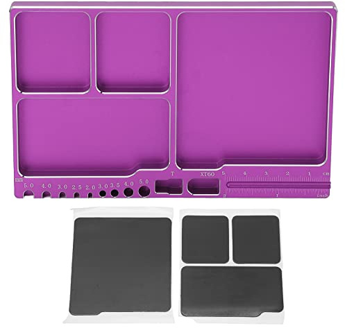 Tbest RC Repair Screw Tray, Aluminium Alloy RC Car Work Stand Magnetic Adsorption Magnetic Parts Tray with Pad for Repair (Purple