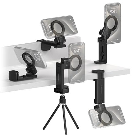 Scosche SMSTRVL MagSafe Airplane Phone Holder Mount, Magnetic Cell Phone Stand for Desk, Tray Table, Seat Back or Tripod, Plane Travel Essentials for Flying Compatible with iPhone 16/15/14/13/12