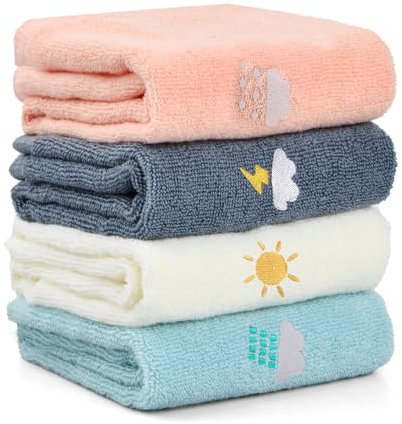 Dewocke 4 Piezas Toalla Facial para niños, Algodón Toallas para niños, Toallas de Mano para niños, Toallas de Mano para baño, Toallas Bordadas, Toallas de Dibujos Animados, 25 x 50 cm