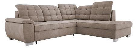 Stylvolles Freistehendes Ecksofa LOTTA In ASTI Stoff, Ideal Für Familien, Mit Praktischem Bettkasten Und Hochwertiger Verarbeitung, Maße 258x212cm, Anordnung auf der Rechten Seite Farbe: DUNKELBEIGE