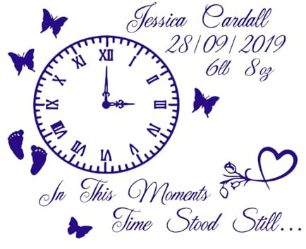Wandtattoo „In diesen Momenten stand die Zeit still“ mit Aufschrift „He Flora“, Vinyl, für Babyzimmer, Kinder-XL-80x100cm-Dark Blue