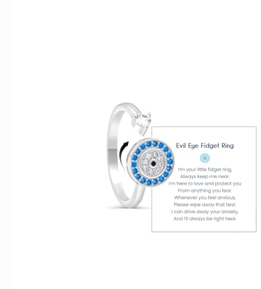 LIU JUN To My Daughter – Evil Eye Fidget Ring für Frauen, kann Ihre Angst vertreiben, drehende Zirkonia, verstellbare Inspirationen, Geschenk, Schmuck, Adjustable (Size 6-10), Kupfer Cubic Zirkonia