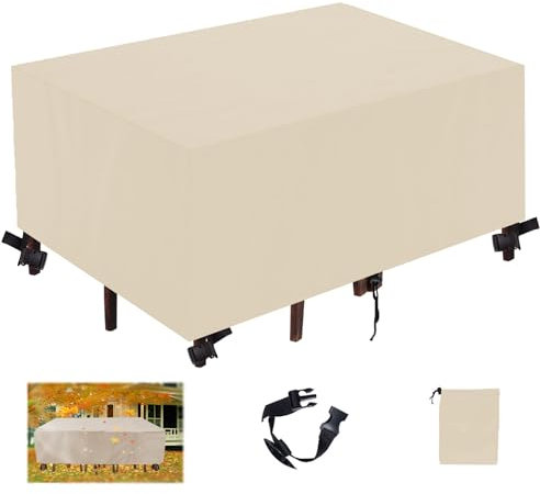 Rechteckige Gartenmöbelabdeckungen, wasserdicht, 420D Oxford-Gartentischabdeckung mit PU-Beschichtung, UV-beständig, Gartentischabdeckungen, Beige, 20 x 20 x 20 cm
