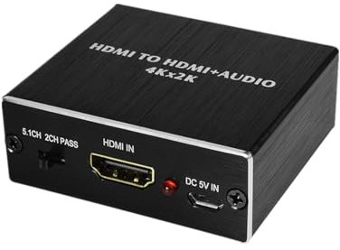 HDMI Audio Splitter, 4K x 2K HDMI Audio Extractor, HDMI to HDMI+ SPDIF+ 3.5mm Stereo Audio Output Splitter Adapter, Support PASS/2.0CH/5.1CH Audio Modes