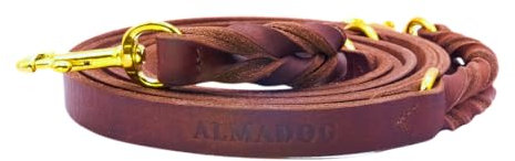 ALMADOG Verstellbare Hundeleine Abby - Umhaengeleine aus nachhaltigem Leder - Weiches Fettleder - Made in Germany - Kastanienbraun (12mm x 250cm)
