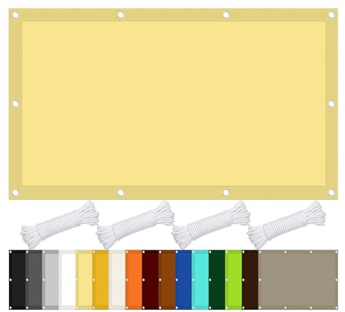 Schattiernetz mit Ösen 130 x 520 cm Sonnensegel Wasserdicht Rechteckig Sun Sonnensegel inkl Befestigungsseile für Garten Terrasse Camping Outdoor, Sandgelb