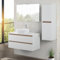Mobile bagno sospeso 100 cm bianco e rovere africa con 2 cassetti soft-close, lavabo da appoggio in ceramica e specchio reversibile 60x80 cm, KLEO