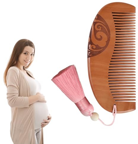 NJCXOLA Peigne d'Accouchement pour les Douleurs du Travail, Peigne Accouchement Peigne bois de Travail Peigne Naissance Essentiels du Travail pour les Femmes Enceintes(Rose,Perles Bodhi)
