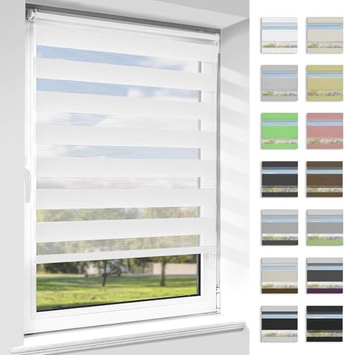 Vkele Doppelrollo Klemmfix ohne Bohren, 40x100cm(BxH) Weiß, Duo Rollo Zebrarollo Fensterrollo für Fenster und Tür, Lichtdurchlässig Verdunkelnd, Seitenzugrollo Sonnenschutz Sichtschutz