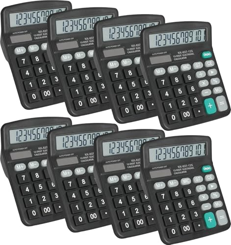 Taschenrechner, 8 Stück, 12-stellige Taschenrechner, Desktop mit großem LCD-Display und empfindlichem Knopf, Solar- und Batterie-Dual-Power, Tischrechner für Büro, Schule, Zuhause