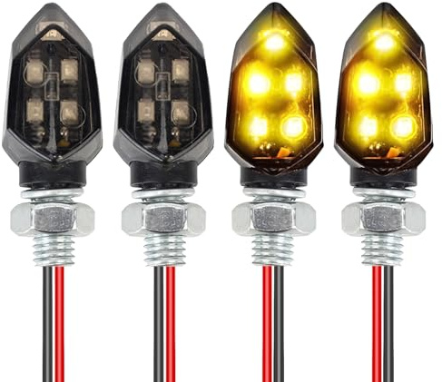 Ksywydu 4 Stück 12V Motorrad Blinker mit Lauflicht Blinker E-Geprüft E24 Getönt Universal Motorrad Miniblinker Klein Tagfahrlicht IP65 Wasserdicht Für Roller Quad Chopper Cruiser Offroad Custom Bike
