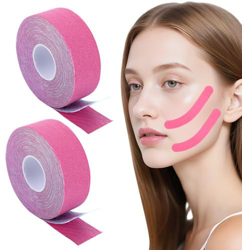 2 Stück Face Lifting Tape - Anti Falten Pflaster, Hautfreundliches Kinesiotapes Macht Die Haut Glatt Und Straff, Strafft Die Gesichtszüge (2er-Pack rosa)