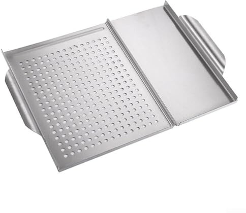 Snowchecking Plateau de barbecue en acier inoxydable 2 en 1 perforé pour la cuisson en plein air, légumes, poissons, 30,7 x 45 cm (plat à rôtir)