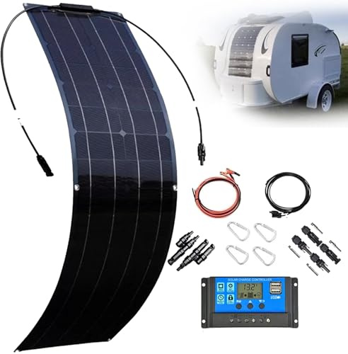 Kit Panneau Solaire Flexible Souple 200W 400W 800W pour Batterie, EV, Camping-Car, Marine, Bateau, Caravane + Contrôleur de Charge Solaire(200W)