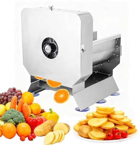 SHUMIAO Heavy-Duty Electric Vegetable Slicing Machine Adjustable Thickness 0-0.4 Commercial Stainless Steel Cutter 220Lbs/h for Tomato Onion Potato Cabbage Lime Orange