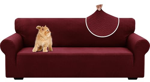 YSTELLAA Stretch Sofa Überzug 3 Sitzer, Sofaschoner rutschfest Weihnachtsdeko, Universal Jacquard Sofabezug, Dicke Sofabezug Für Hunde Katzen Und Haustiere, Waschbare Sofa Cover, Rot
