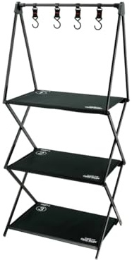 CAMPWERK Faltbares Campingregal – Leichtes Stoffregal mit Aluminiumrahmen, 3 Ebenen, 80 kg Tragkraft – Klappbares Regal für Camping, Van & Outdoor, schwarz