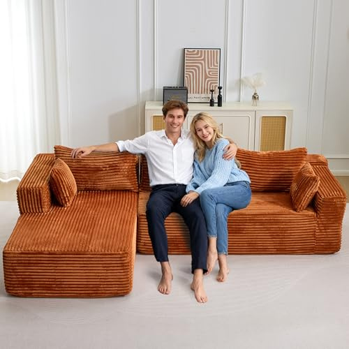 Yihomfy Ecksofa mit Schlaffunktion Tobi 279x179 cm Cord Sofa mit Memory-Schaumstoff Hohe Rückprallelastizität & Atmungsaktiv Moderner Wohnsessel für Wohnzimmer Pet Friendly