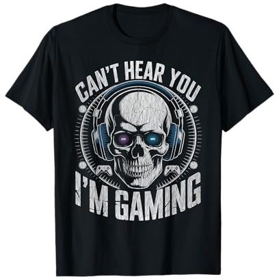 Funny Skull Can't Hear You I'm Gaming Boys Teens Men T-Shirt