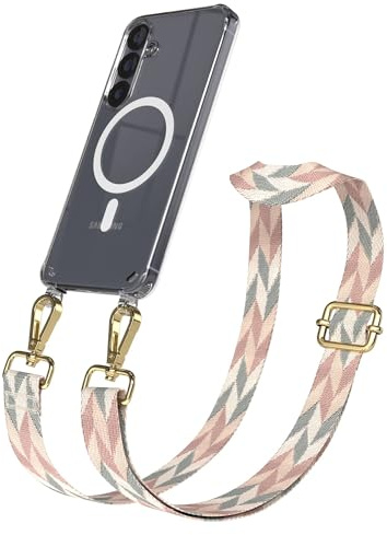 EAZY CASE Handykette - Verstellbares Taschenband kompatibel mit Galaxy S25, Schulterriemen, Handykordel mit Silikon Hülle, Qi Charging kompatibel, Umhängetasche, Mint/Rosa Mix Gold