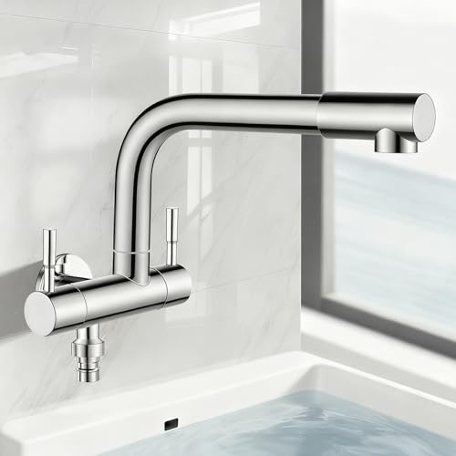 XSDSM Rubinetto A Parete Solo Acqua Fredda Rubinetto Da 1/2 Pollice con Attacco Lavatrice Rubinetti Bagno Miscelatore Lavabo In Ottone,Argento