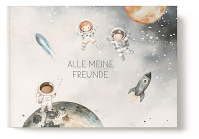 heeaven Freundebuch Weltraum DIN A5 | Freundealbum Astronauten | Weltall | Astronaut | Rakete | Geschenk Einschulung Schule Kindergarten