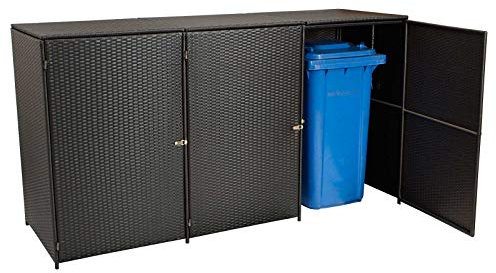 Gartenmoebel Mülltonnenbox für 3 Tonnen groß 78x220x123cm bis 240 Liter, Stahl + Polyrattan Mocca Mülltonnenaufbewahrung