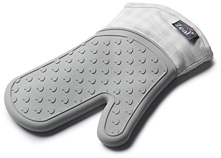 Zeal Silicone Heavy Duty Single Oven Mitt Glove Gingham, French Grey (29 cm Long)